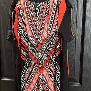Magic Red and Black Geometric Long Sleeve Dress